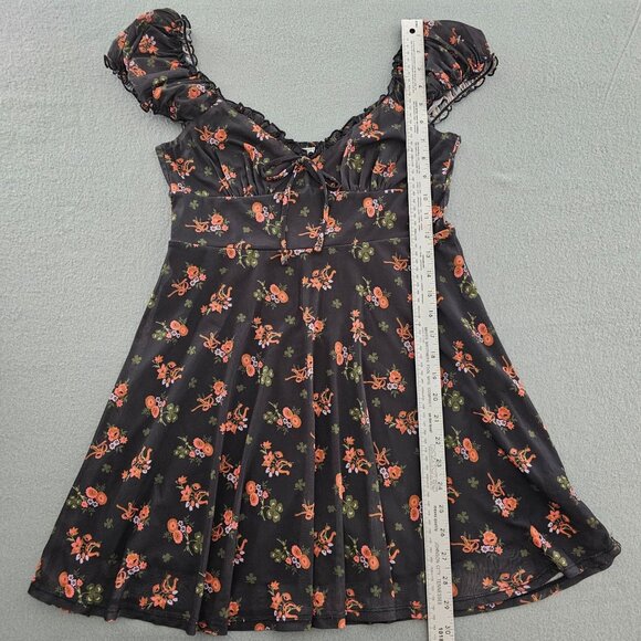 Vintage Y2K Urban Outfitters Babydoll Mini Dress M Dark Floral Ruffle Milkmaid - Picture 8 of 13